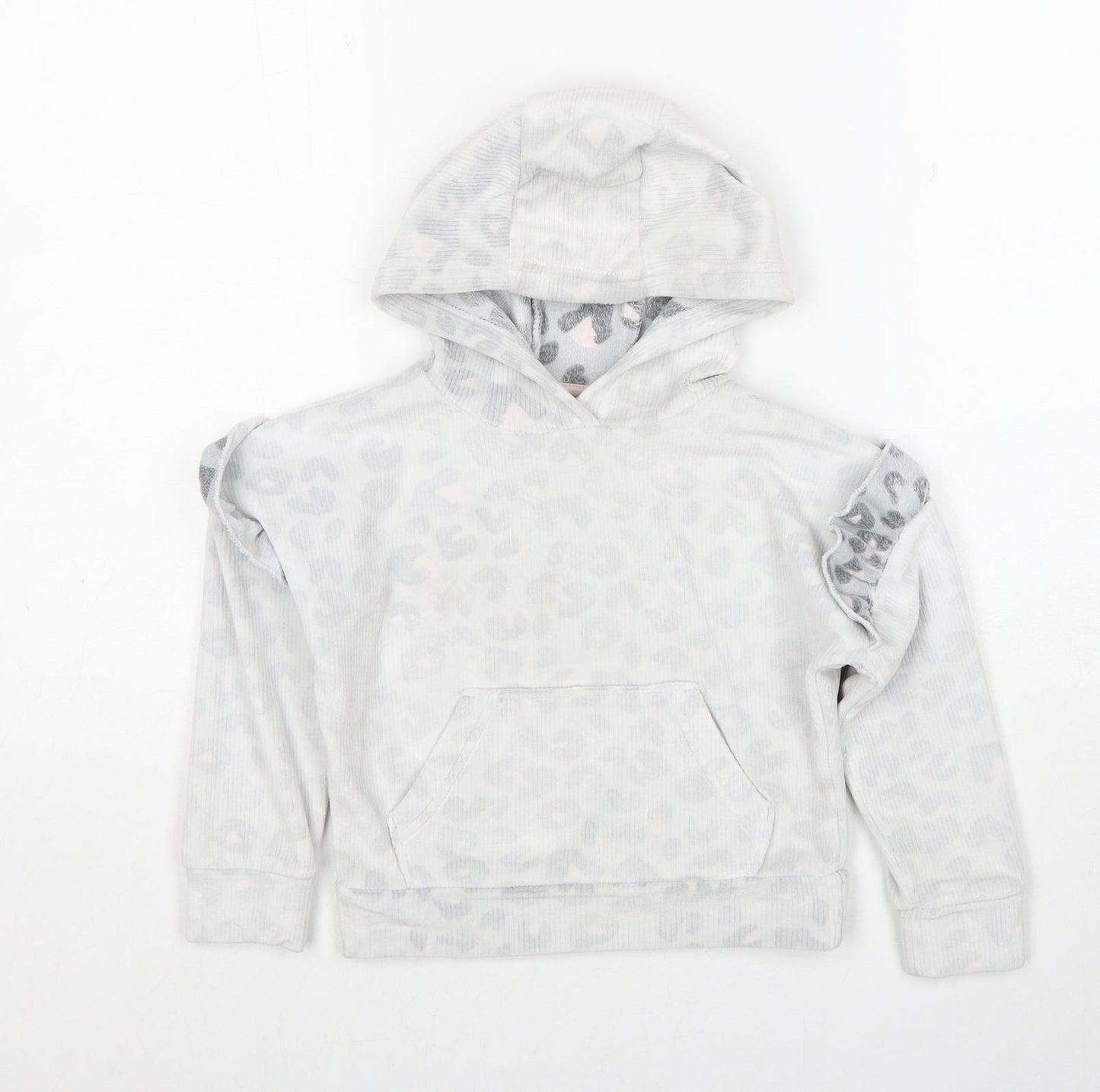 Matalan Girls Grey Geometric Polyester Pullover Hoodie Size 4 Years Pullover