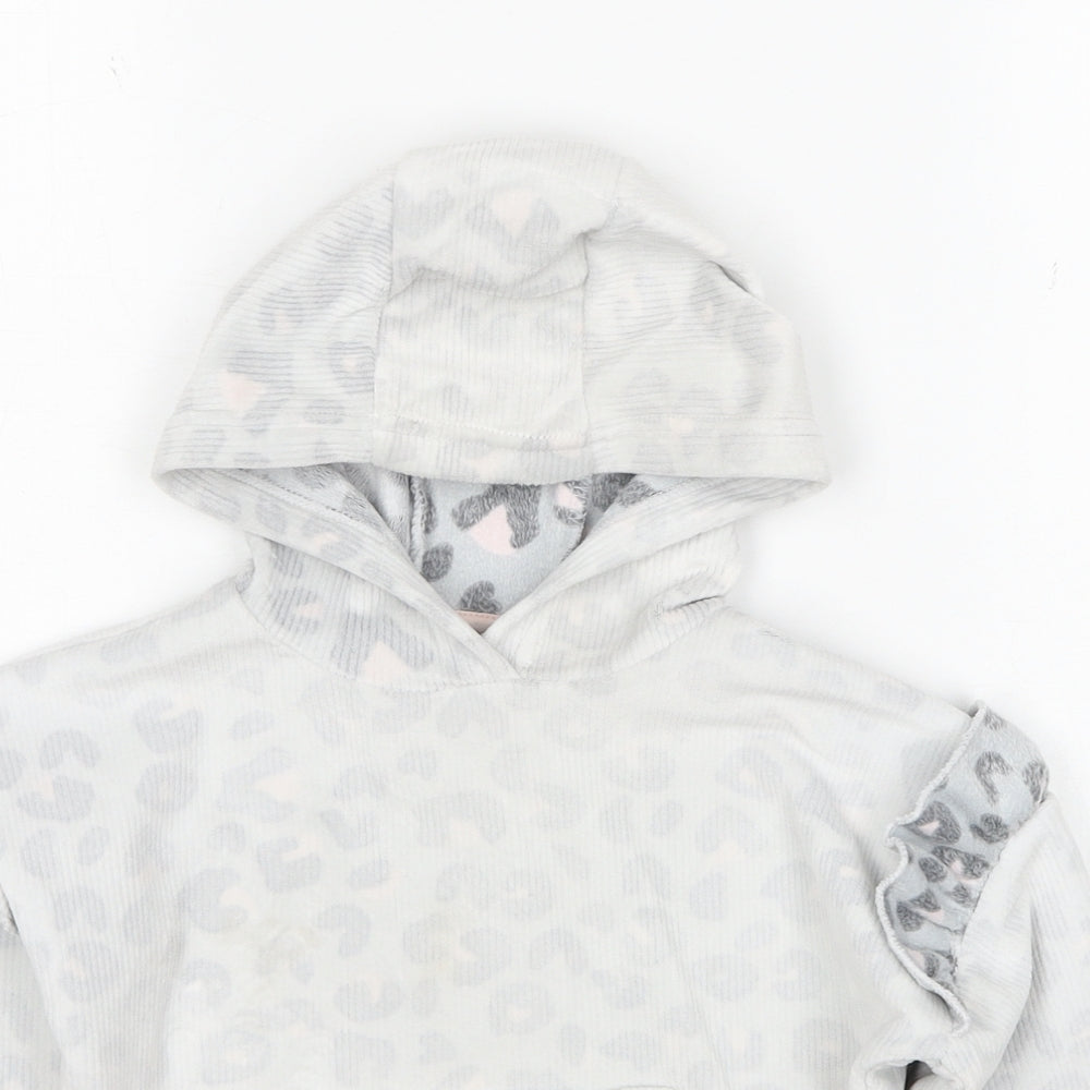 Matalan Girls Grey Geometric Polyester Pullover Hoodie Size 4 Years Pullover