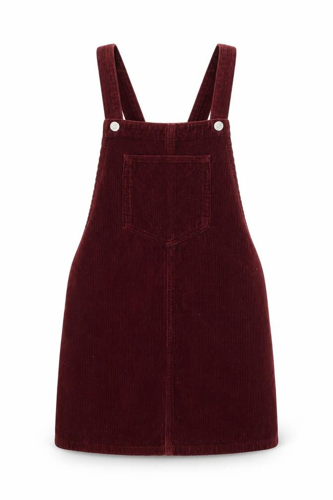 Topshop Womens Red Cotton Pinafore/Dungaree Dress Size 4 Square Neck Button