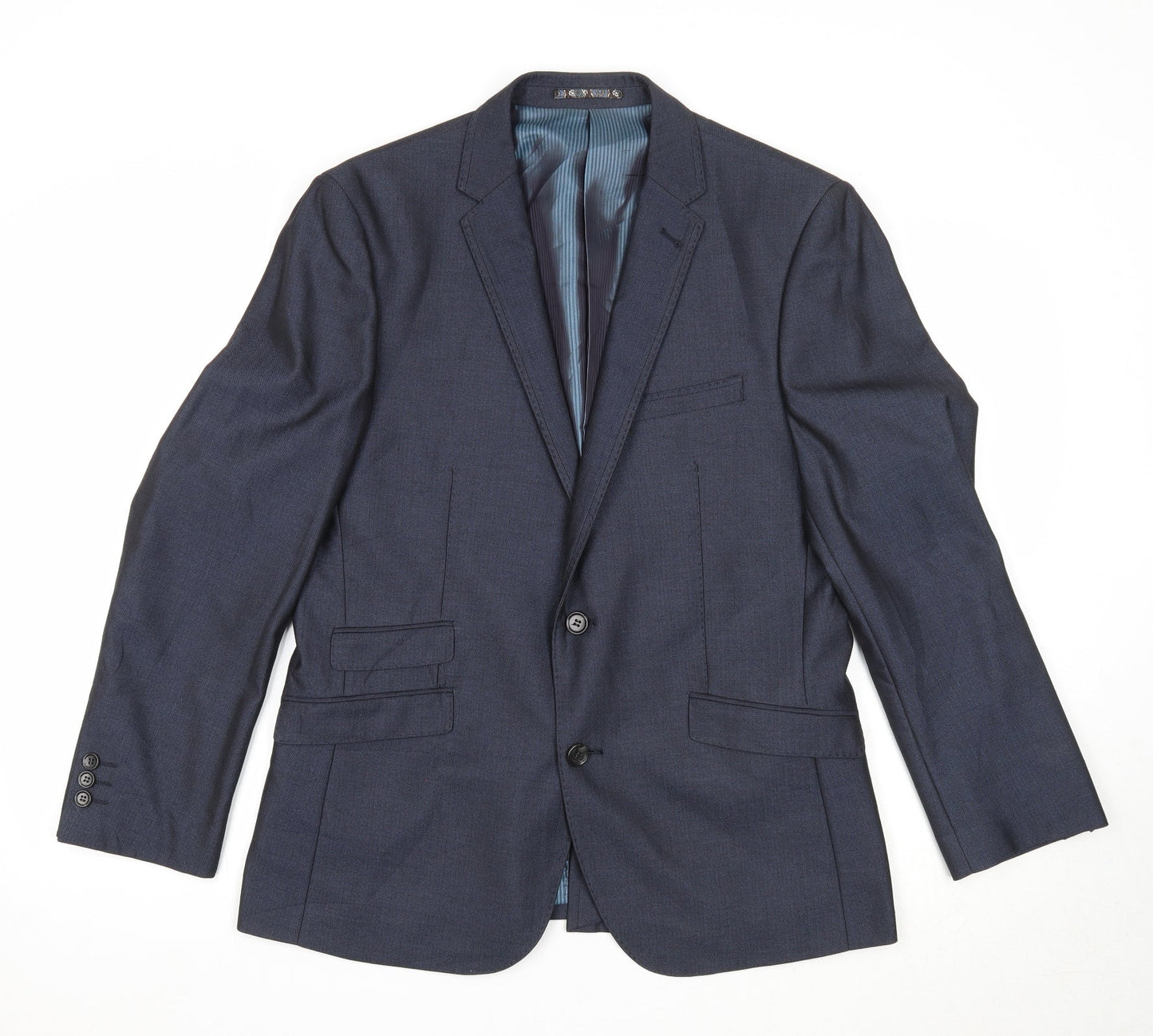Preworn Mens Blue Polyester Jacket Suit Jacket Size 40 Regular