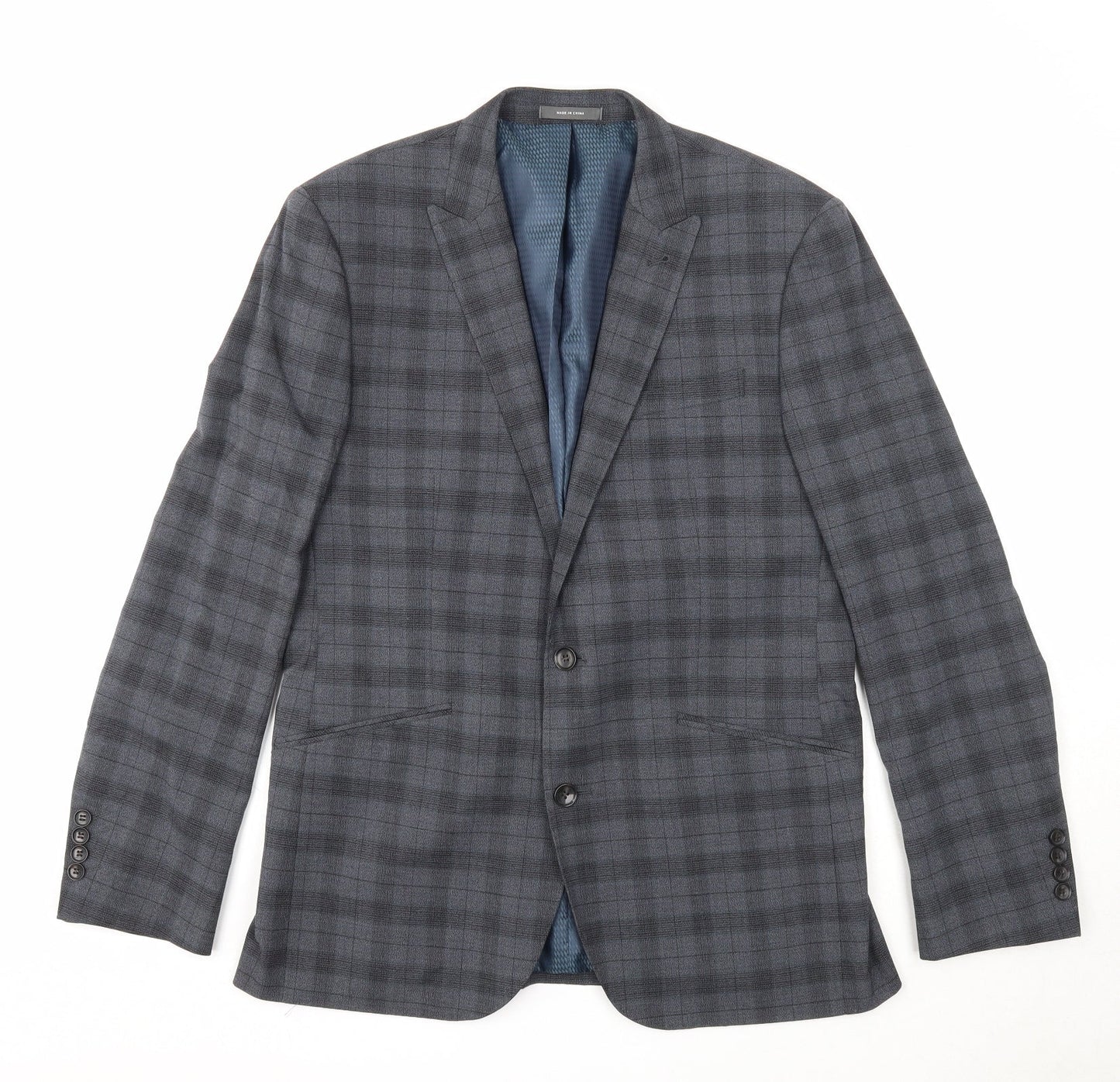 Primark Mens Blue Plaid Polyester Jacket Suit Jacket Size 40 Regular