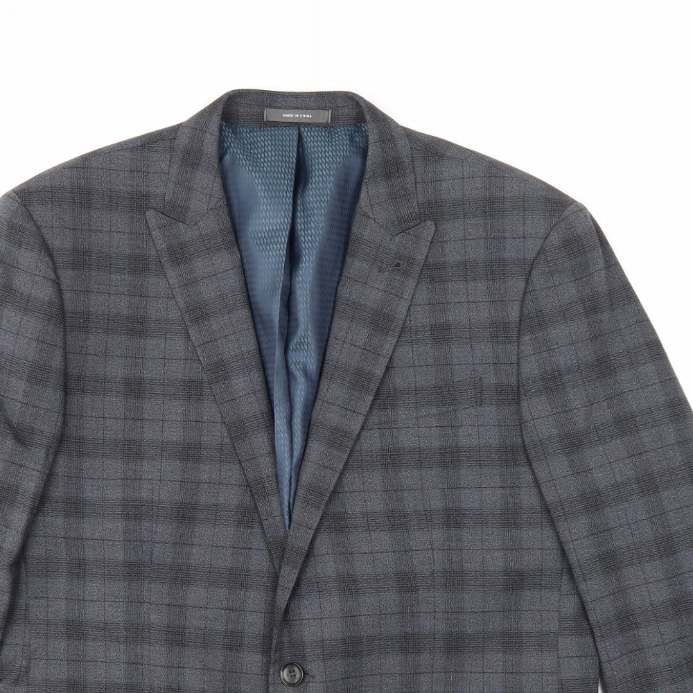 Primark Mens Blue Plaid Polyester Jacket Suit Jacket Size 40 Regular