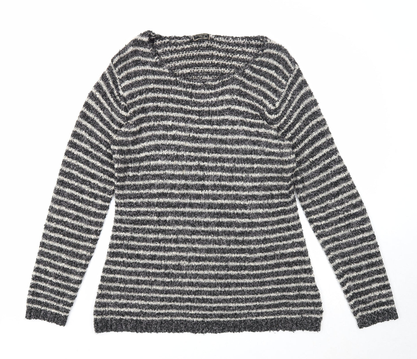 Originals Womens Blue Scoop Neck Striped Acrylic Pullover Jumper Size 2XL