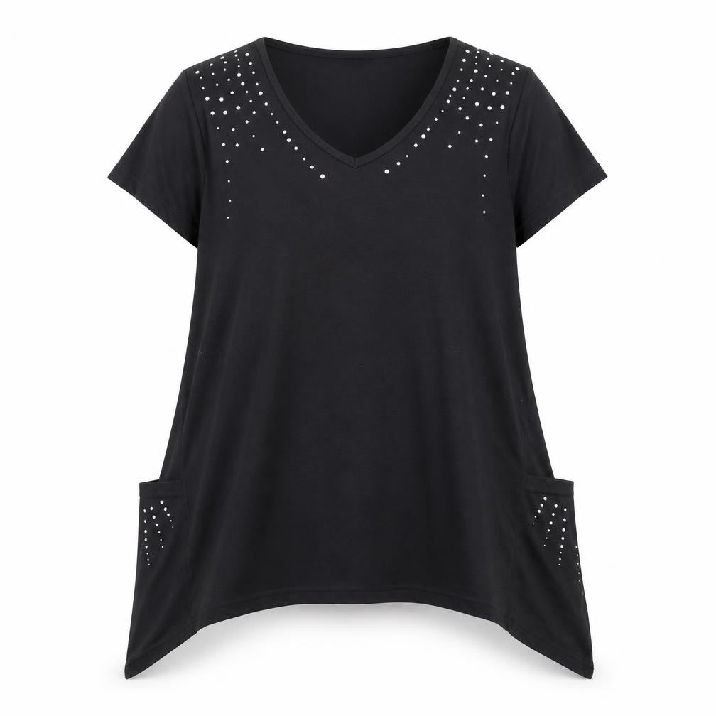 Being Casual Womens Black Polyester Basic Blouse Size 14 V-Neck