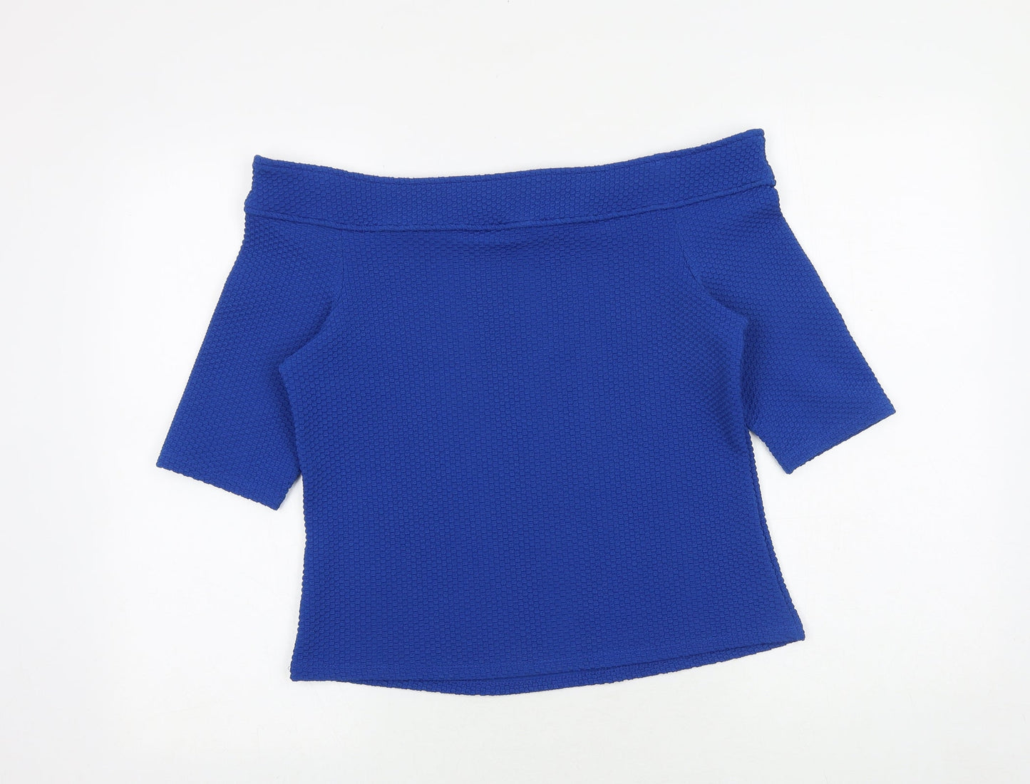 South Womens Blue Geometric Polyester Basic Blouse Size 14 Off the Shoulder