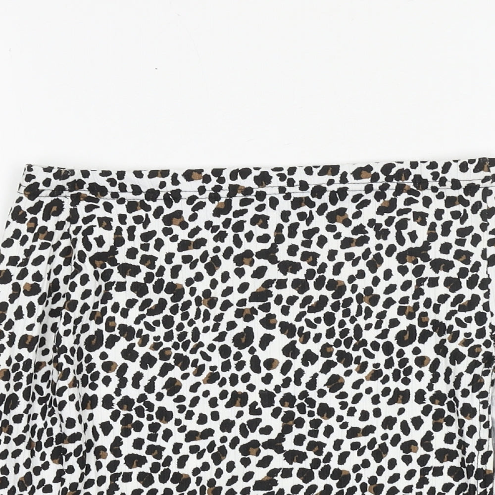PRETTYLITTLETHING Womens White Animal Print Polyester A-Line Skirt Size 8 - Leopard Pattern