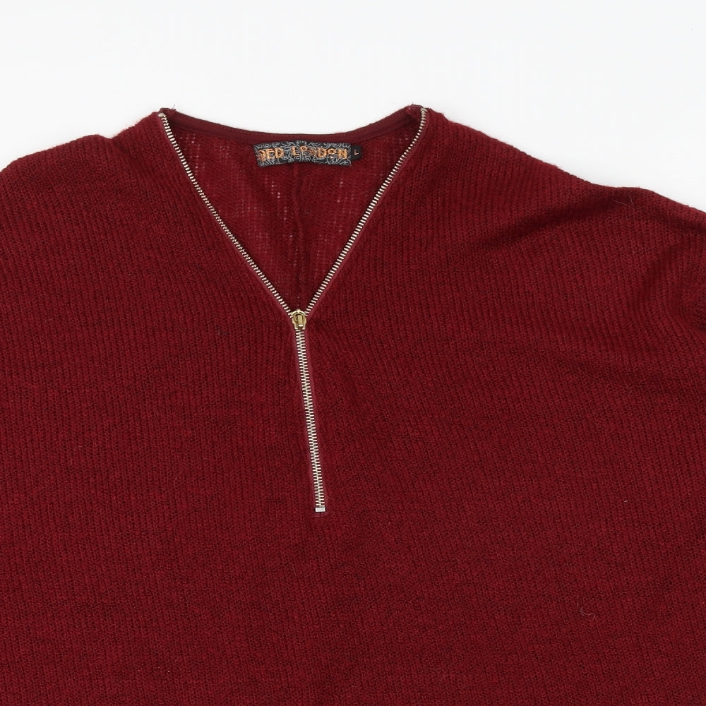 QED London Womens Red V-Neck Acrylic Pullover Jumper Size L