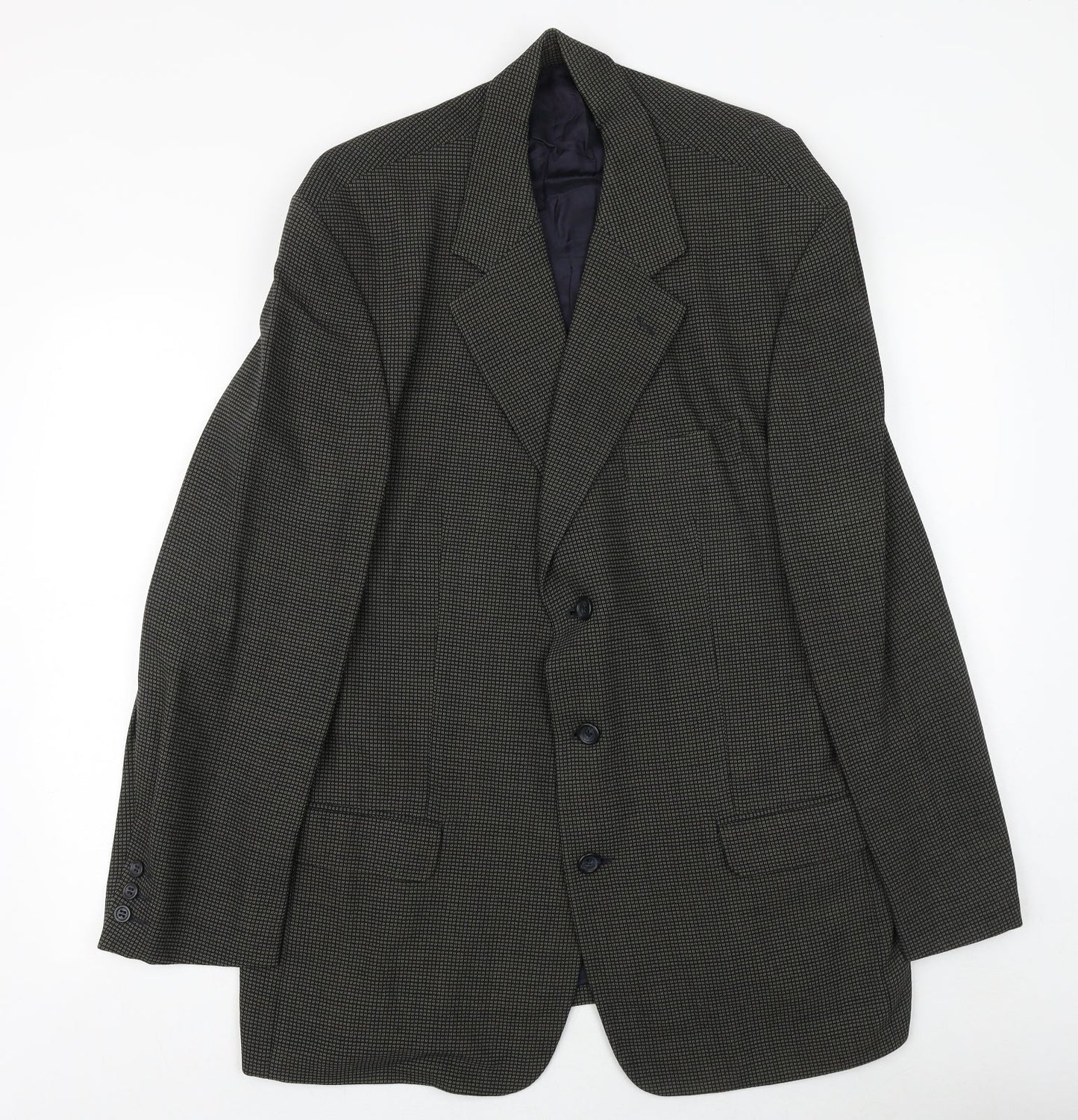 Preworn Mens Grey Geometric Polyester Jacket Blazer Size 42 Regular