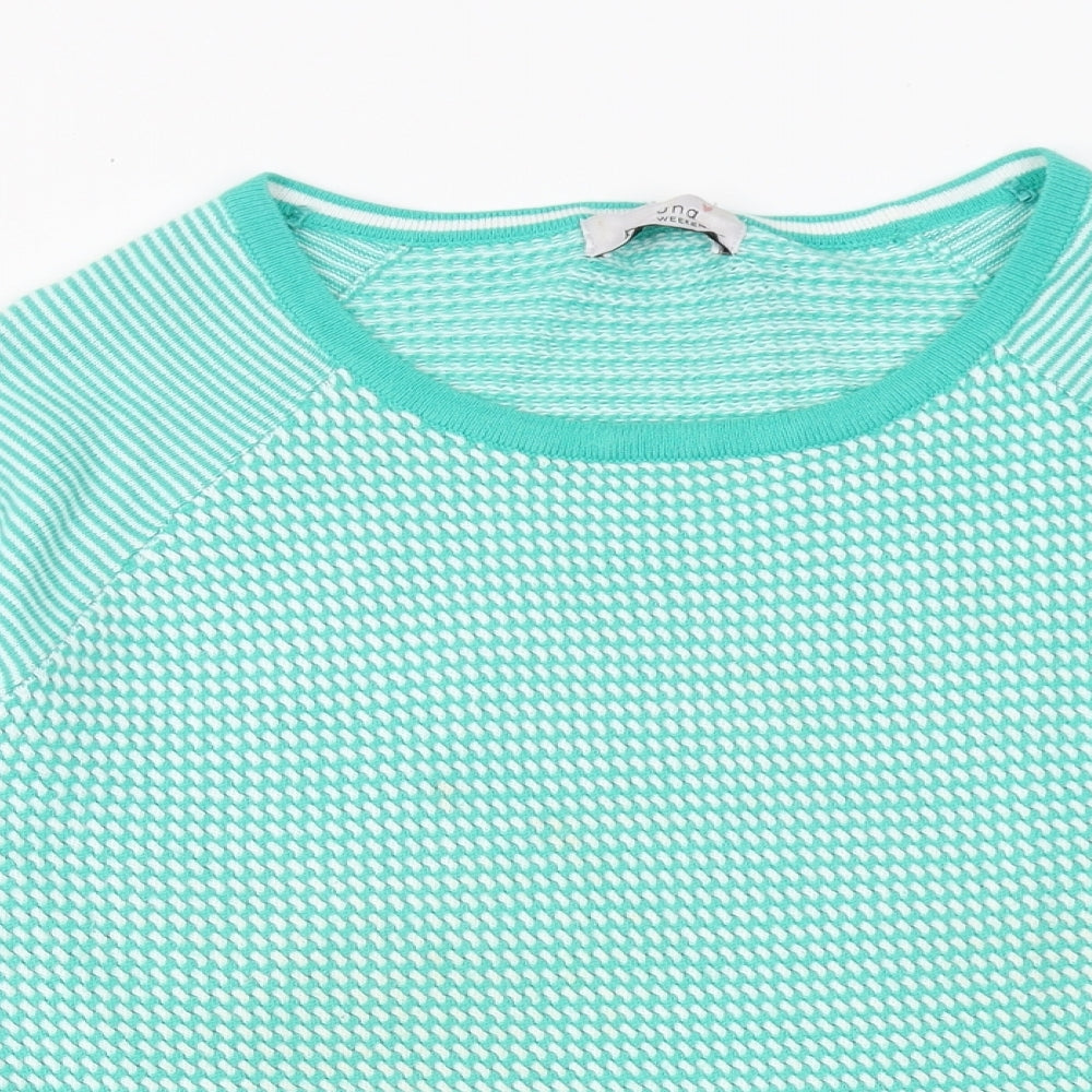Marks and Spencer Womens Green Round Neck Striped Acrylic Pullover Jumper Size 14