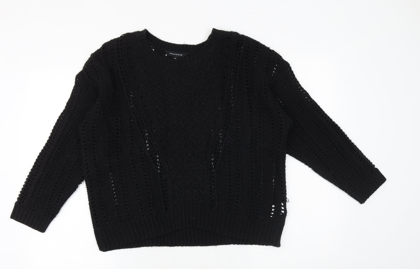 Peacocks Womens Black Round Neck Acrylic Pullover Jumper Size M