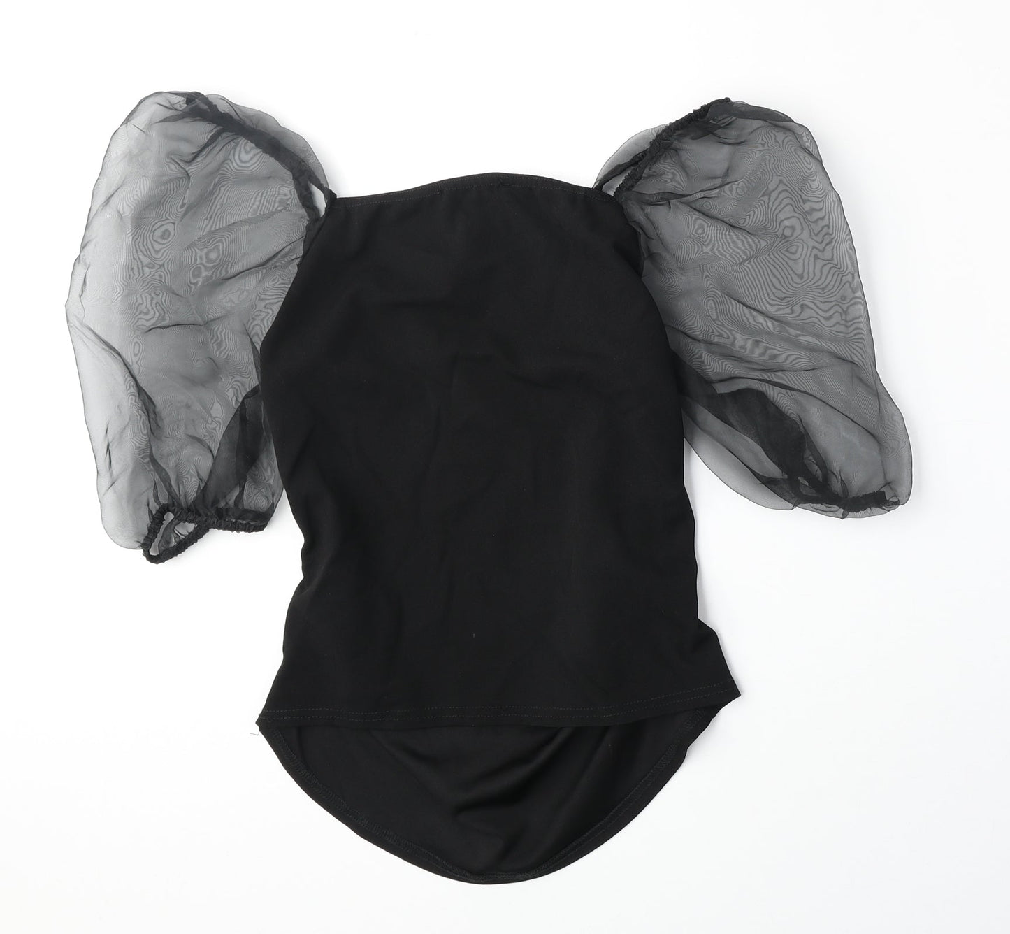 Missguided Womens Black Polyester Basic Blouse Size 10 Square Neck - Sheer Sleeves