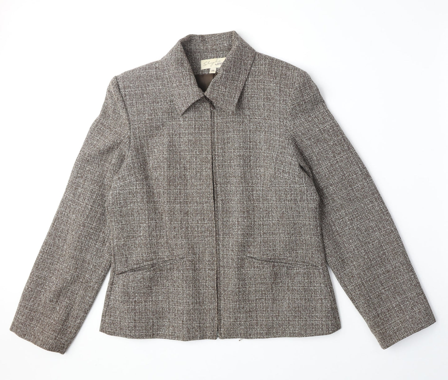 EWM Womens Brown Geometric Jacket Size 10 Zip