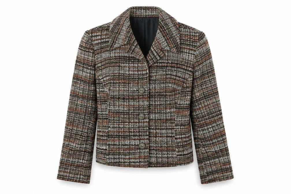 Mary Harnes Womens Brown Plaid Polyester Jacket Blazer Size 14