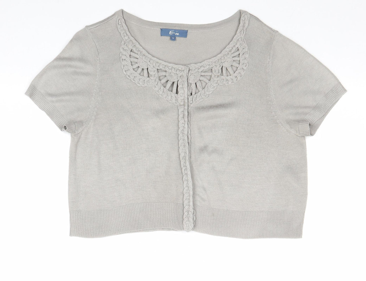 E-vie Womens Grey Boat Neck Acrylic Cardigan Jumper Size 12