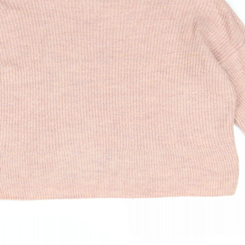Marks and Spencer Womens Pink Mock Neck Acrylic Pullover Jumper Size M - Flute Sleeve