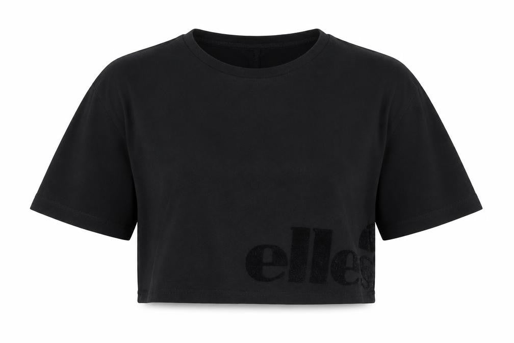 Ellesse Womens Black 100% Cotton Cropped T-Shirt Size 10 Round Neck