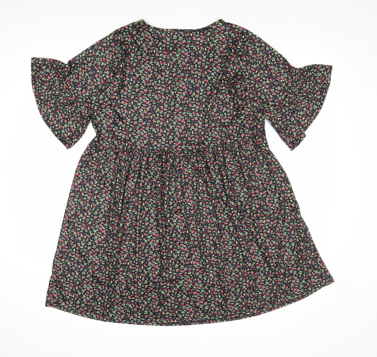 In the Style Womens Black Floral Polyester A-Line Size 8 Round Neck Pullover