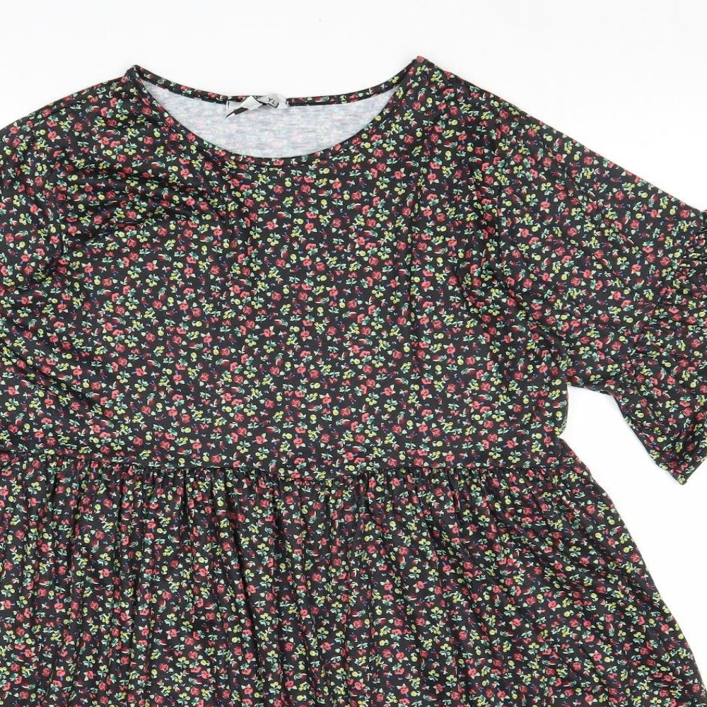 In the Style Womens Black Floral Polyester A-Line Size 8 Round Neck Pullover