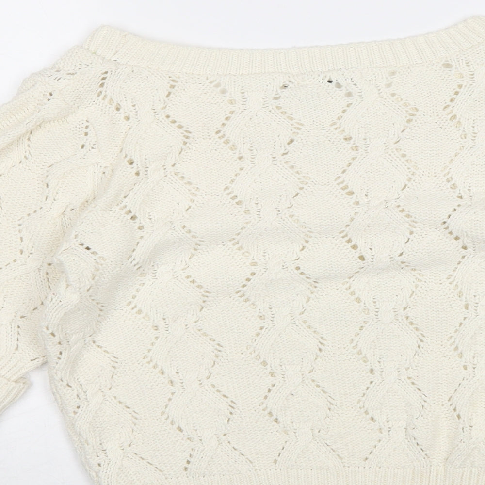 New Look Womens Ivory Round Neck Geometric Acrylic Pullover Jumper Size 10