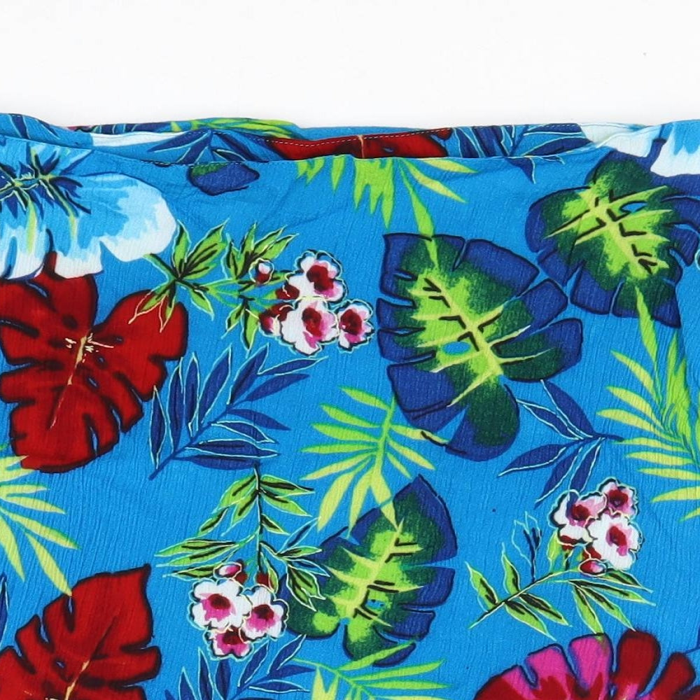 Preworn Womens Blue Floral Cotton A-Line Skirt Size L Button