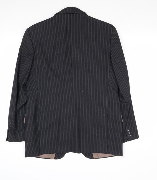 Preworn Mens Black Striped Wool Jacket Suit Jacket Size 40 Regular