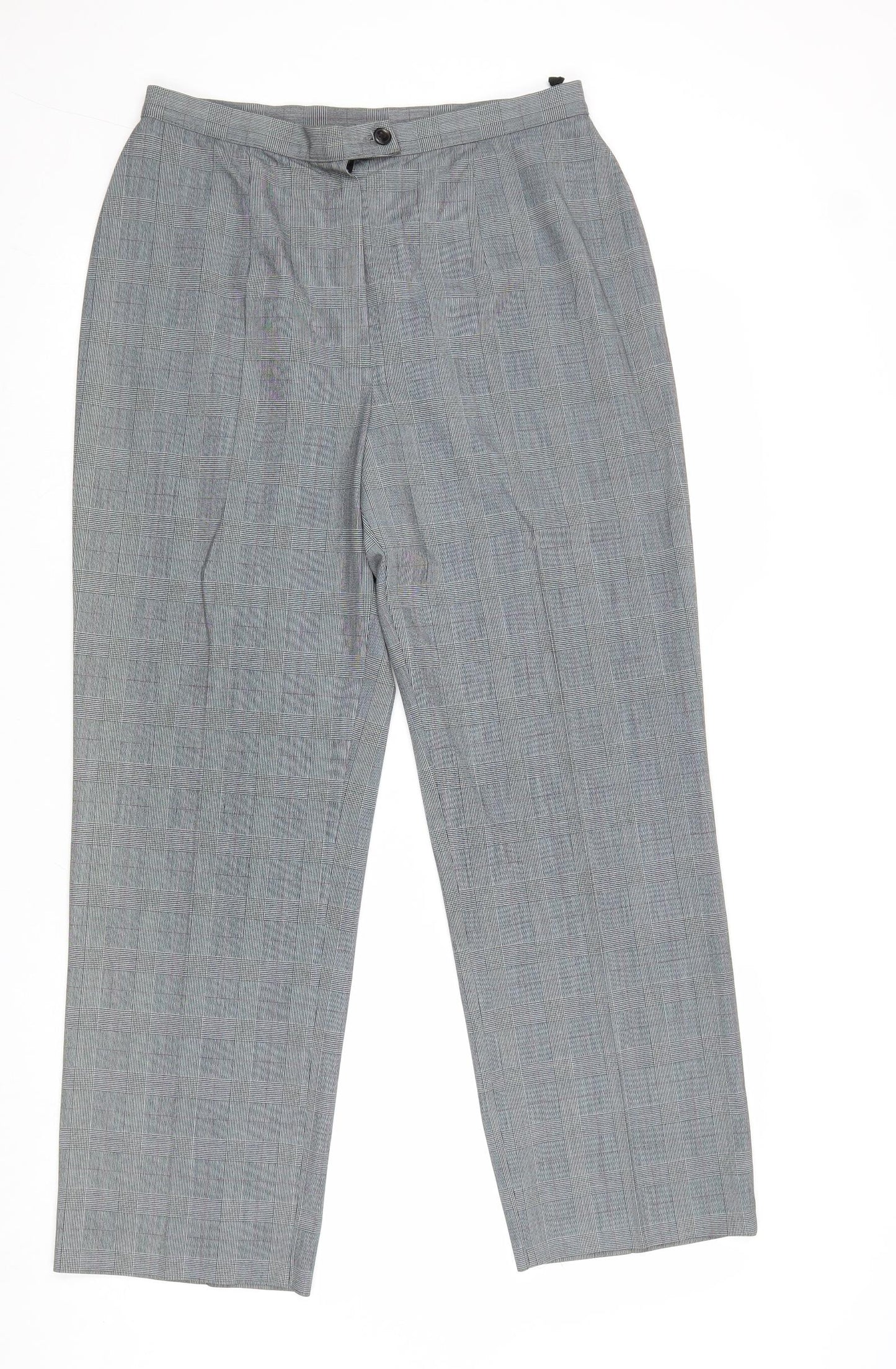 Marks and Spencer Womens Grey Plaid Polyester Trousers Size 14 Regular Zip