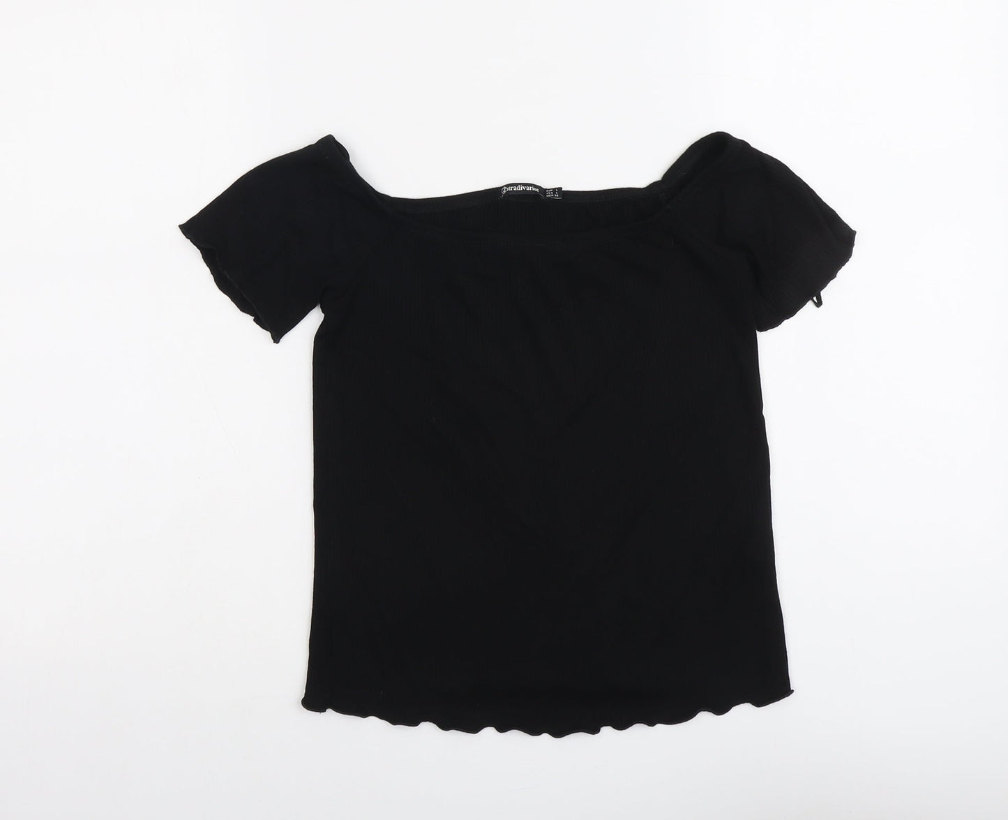 Stradivarius Womens Black Viscose Basic T-Shirt Size L Round Neck