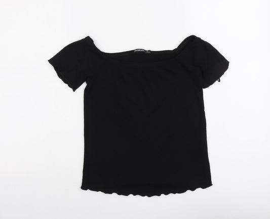 Stradivarius Womens Black Viscose Basic T-Shirt Size L Round Neck