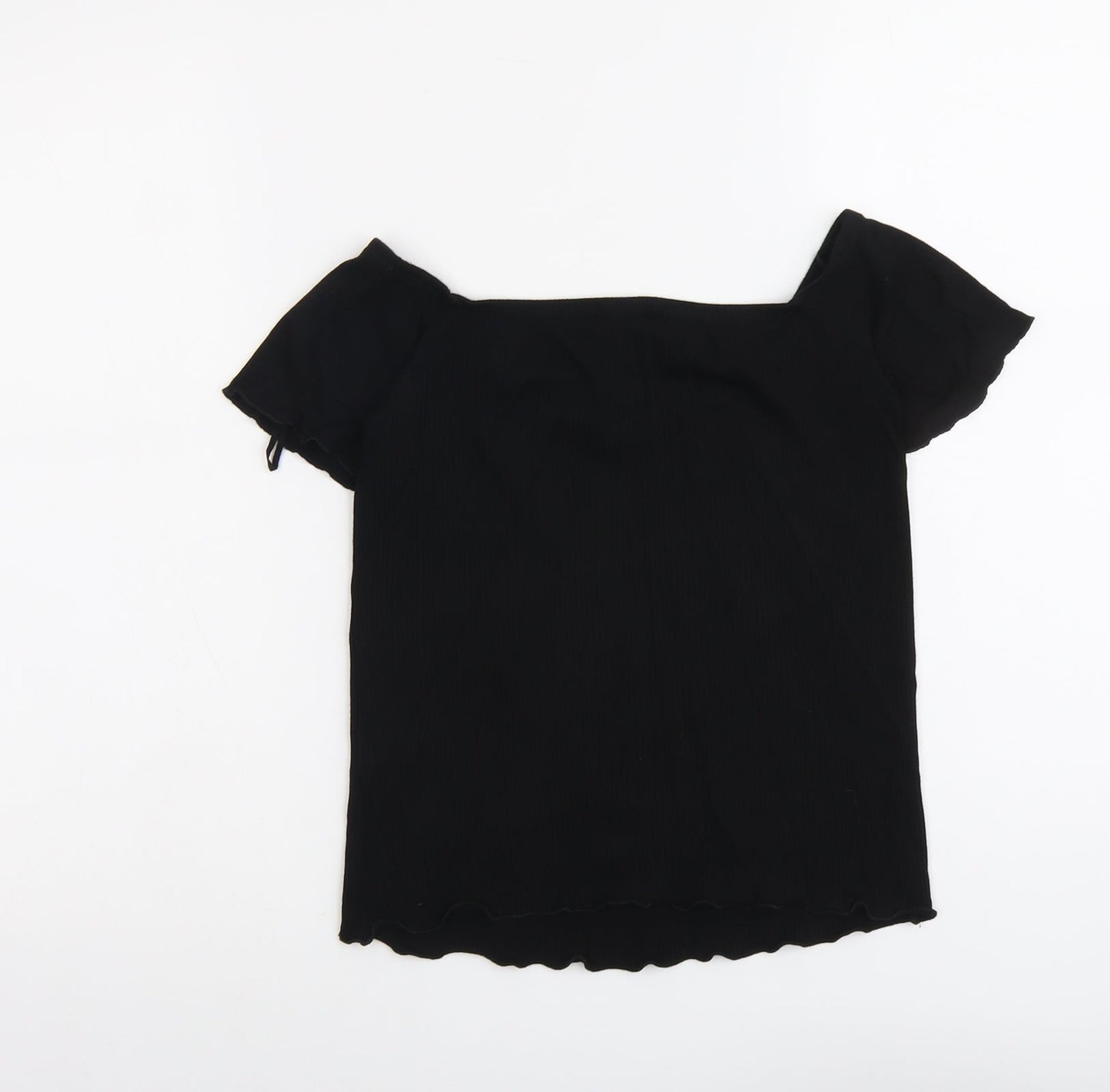 Stradivarius Womens Black Viscose Basic T-Shirt Size L Round Neck