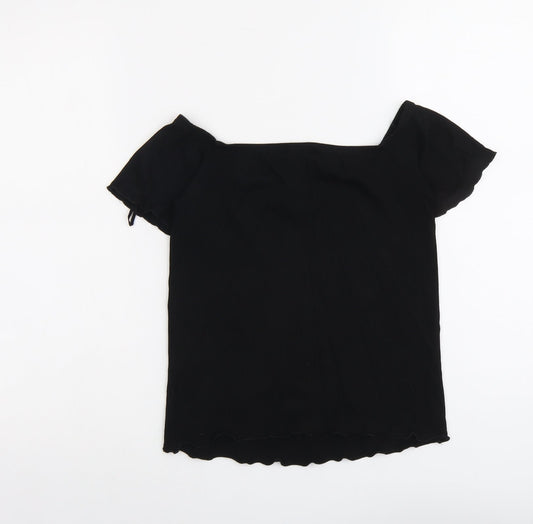 Stradivarius Womens Black Viscose Basic T-Shirt Size L Round Neck