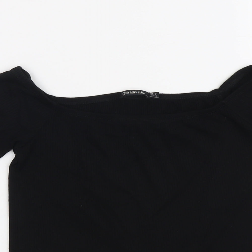 Stradivarius Womens Black Viscose Basic T-Shirt Size L Round Neck