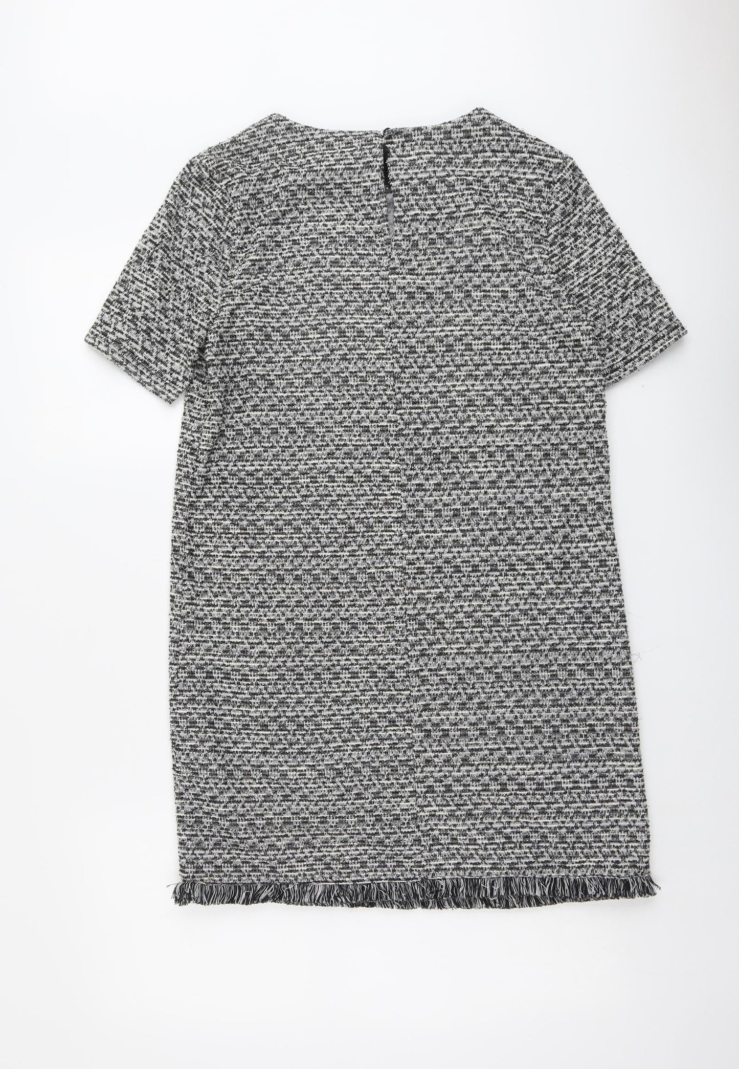 New Look Womens Grey Geometric Polyester Shift Size 10 Round Neck Button