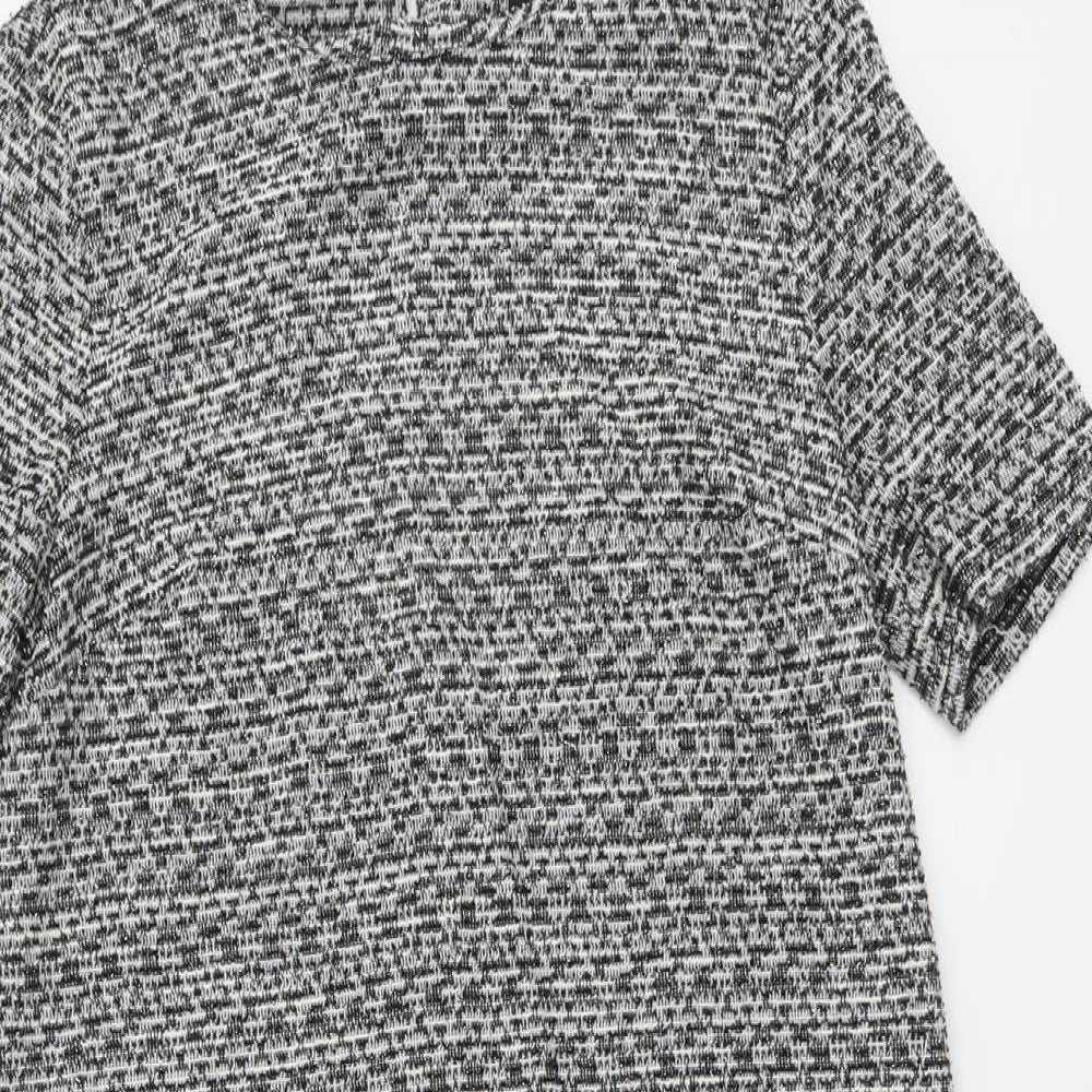 New Look Womens Grey Geometric Polyester Shift Size 10 Round Neck Button