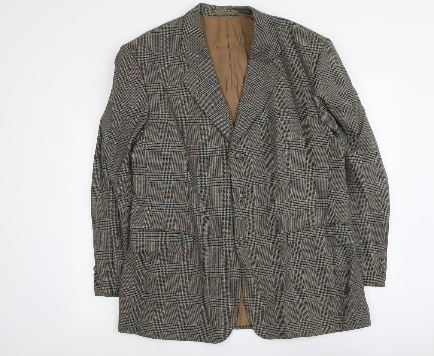 Di Caprio Mens Brown Plaid Wool Jacket Blazer Size L Regular
