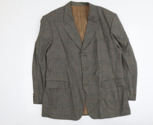 Di Caprio Mens Brown Plaid Wool Jacket Blazer Size L Regular
