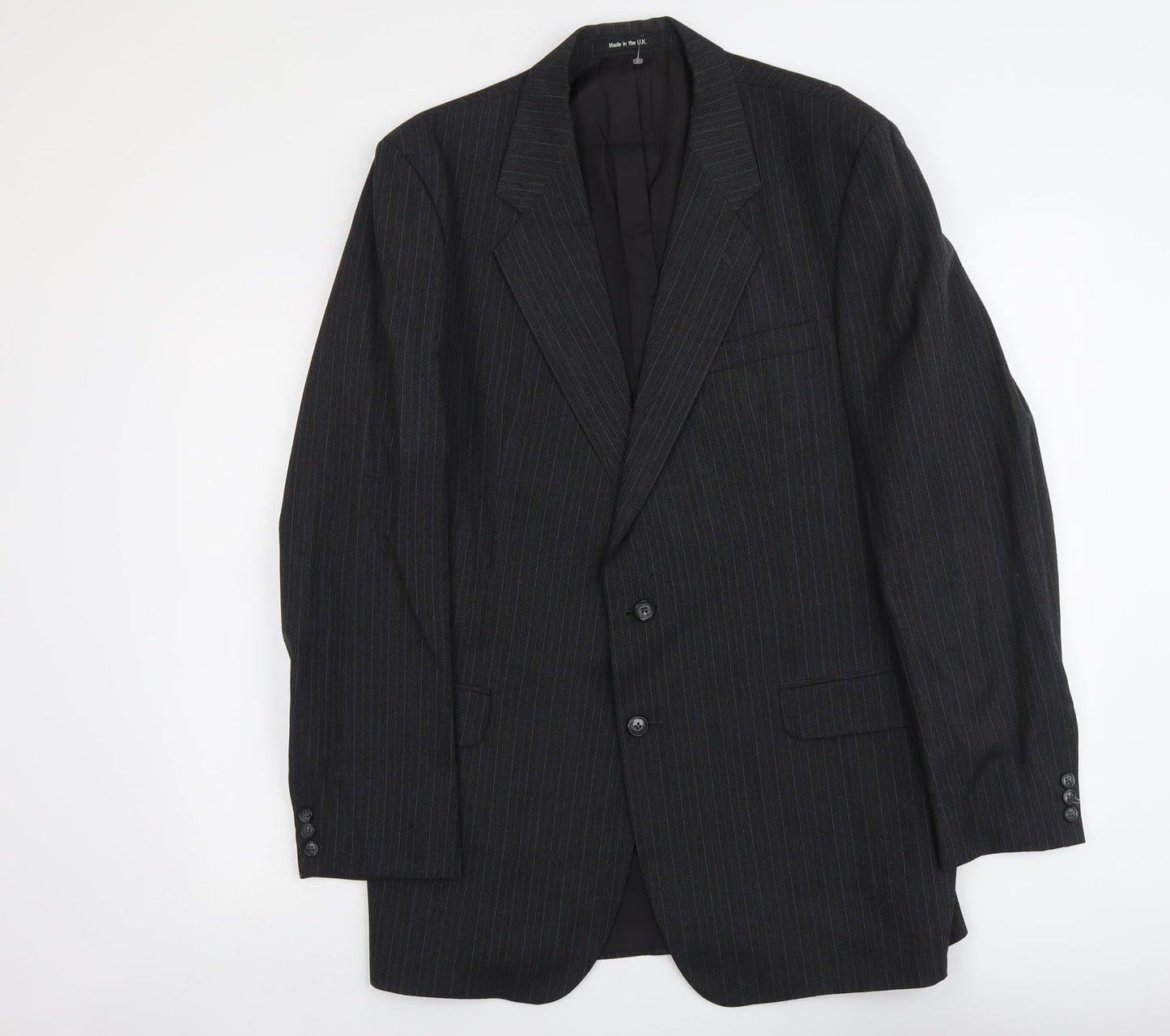 St Michael Mens Grey Striped Polyester Jacket Suit Jacket Size L Regular