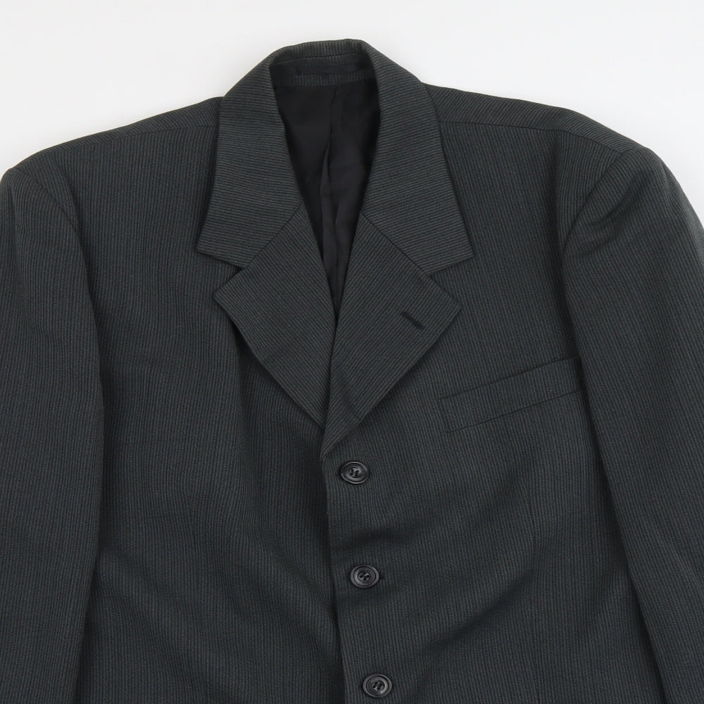 Reve Mens Grey Striped Polyester Jacket Suit Jacket Size L Regular