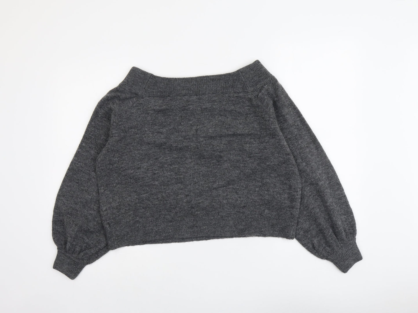 H&M Womens Grey Boat Neck Acrylic Pullover Jumper Size M