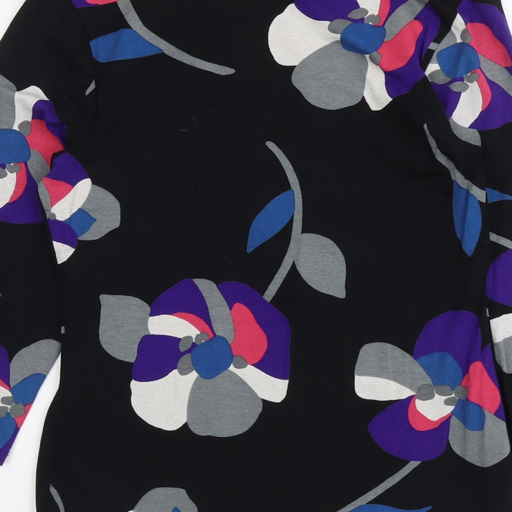 Marks and Spencer Womens Black Floral Viscose Basic Blouse Size 8 Scoop Neck