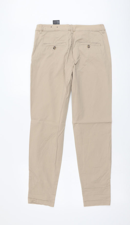 H&M Womens Beige Cotton Chino Trousers Size 8 L28 in Regular Button