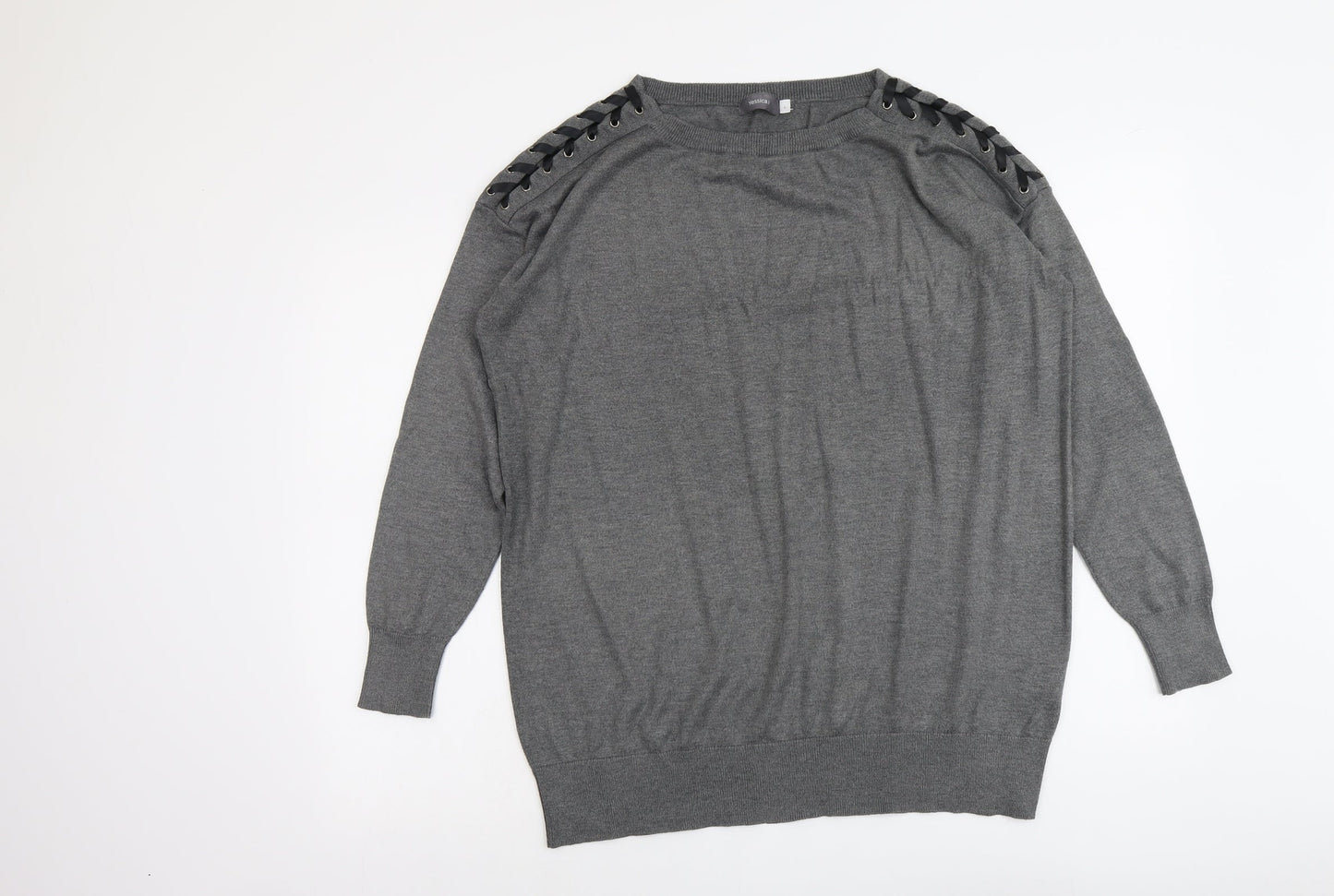 Yessica Womens Grey Round Neck Polyester Pullover Jumper Size L