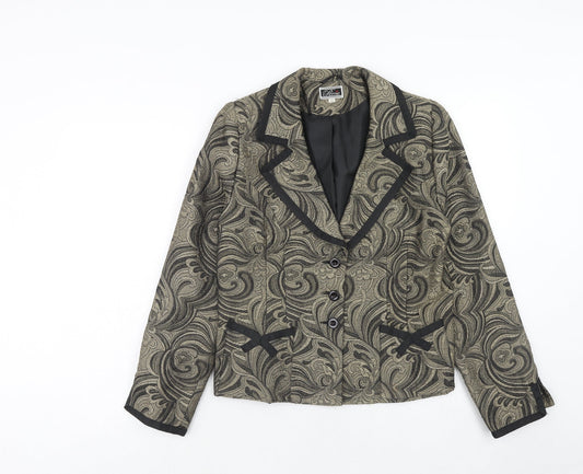 Perrie Womens Gold Polyester Jacket Blazer Size 12 - Baroque Pattern
