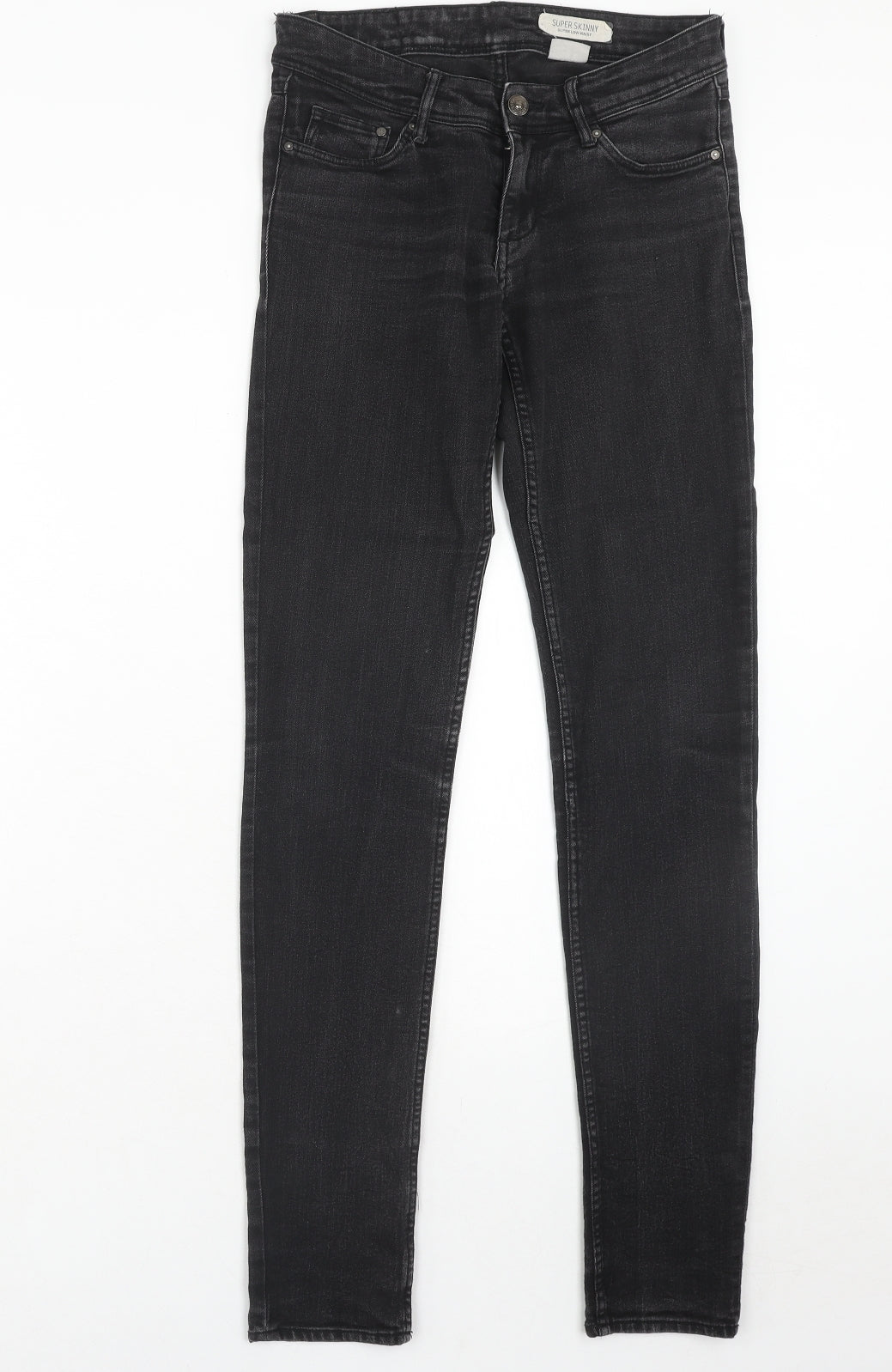 Preworn Womens Black Herringbone Cotton Skinny Jeans Size 27 in L32 in Regular Zip