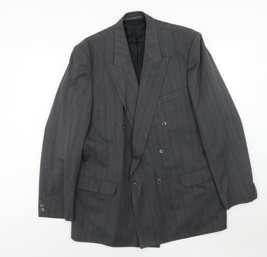 Turo Mens Grey Striped Polyester Jacket Suit Jacket Size 44 Regular