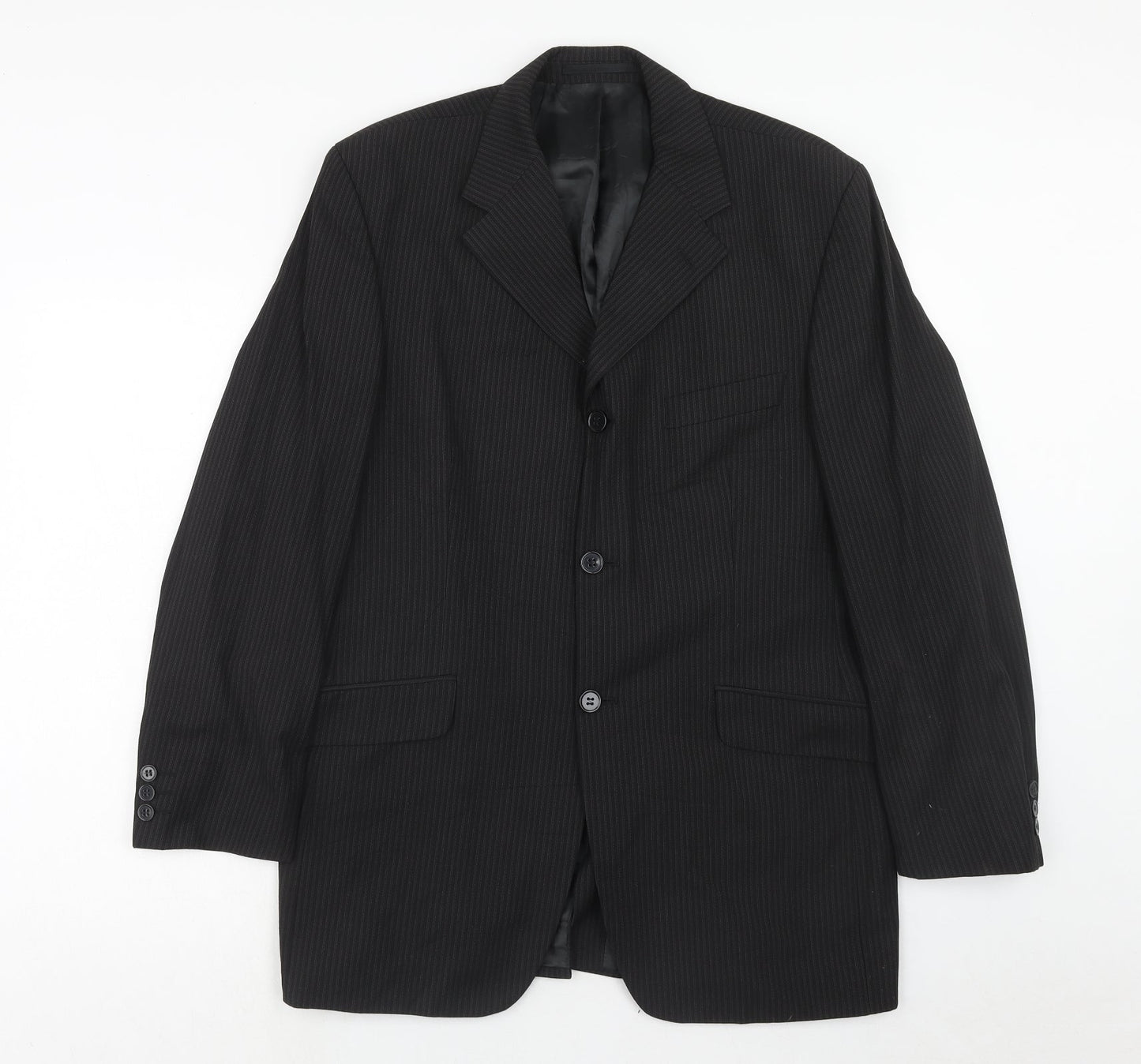 Gibson Mens Black Striped Polyester Jacket Suit Jacket Size 40 Regular