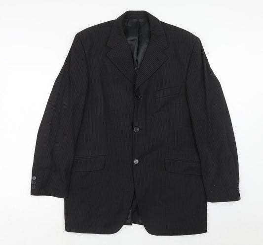 Gibson Mens Black Striped Polyester Jacket Suit Jacket Size 40 Regular