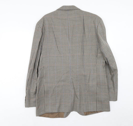 Classic Mens Brown Geometric Wool Jacket Blazer Size 40 Regular