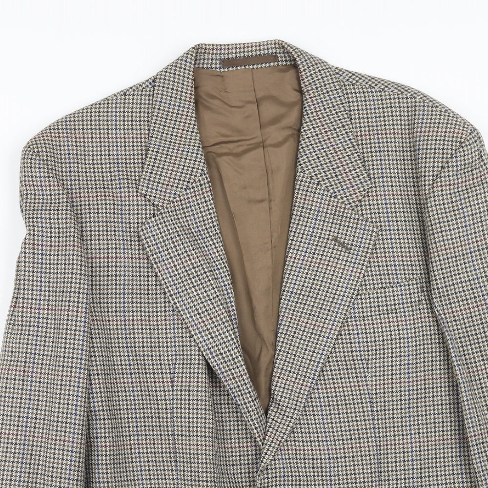 Classic Mens Brown Geometric Wool Jacket Blazer Size 40 Regular