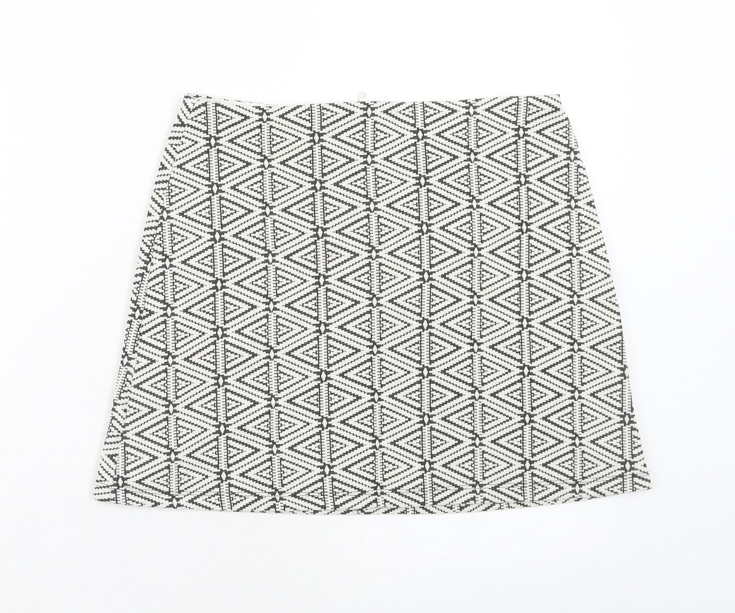 Topshop Womens White Geometric Cotton A-Line Skirt Size 10 Zip