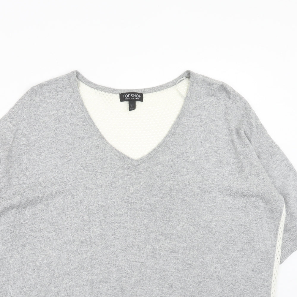 Topshop Womens Grey V-Neck Viscose Pullover Jumper Size 10